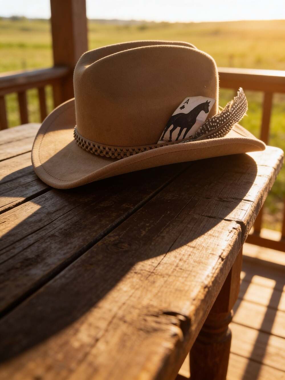 Brown Faux Suede Western Cowboy Hat with Braided Trim and Feather Detail